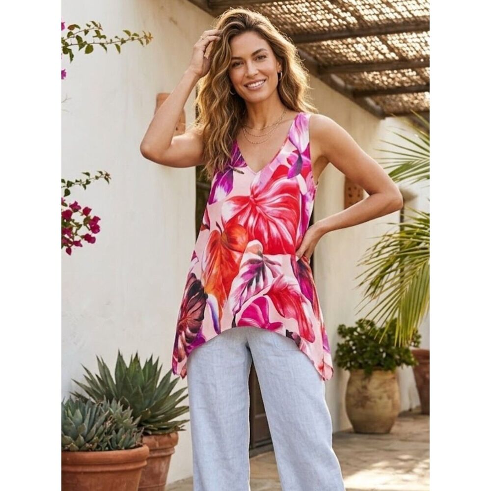 Karen Kane Multicolor Prettg In Pink Uneven Hem Tank Size Small NWT